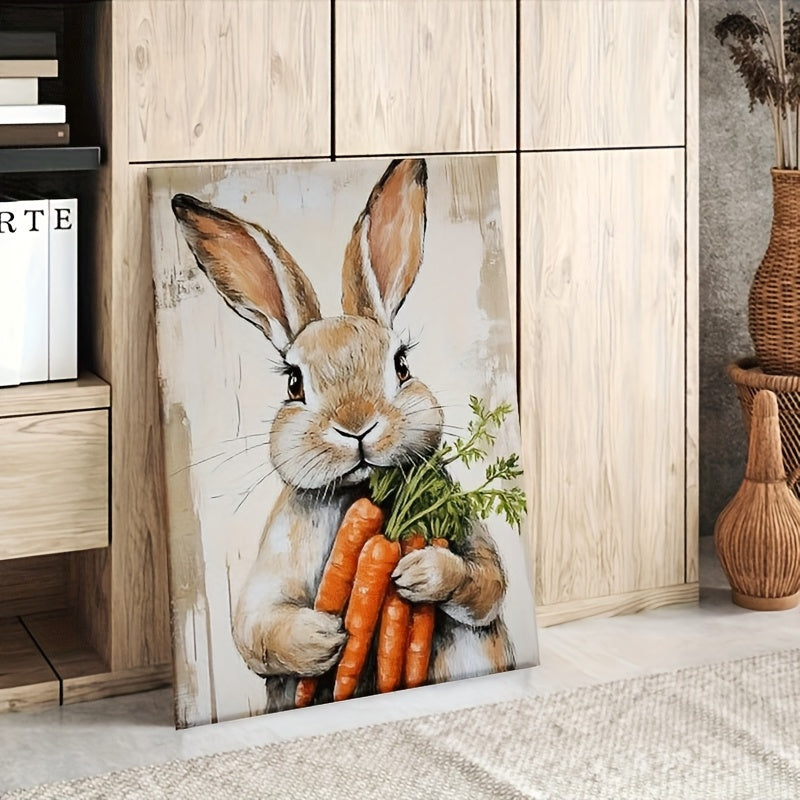 2D Flat, 2D Flat, 2D Flat 1pc Vintage-Style 2D Flat Canvas Art Featuring a Spring-Themed Wall Poster with Rustic Rabbit Easter Prints, Perfect for Unique Home Decoration, Suitable for Bedrooms And Farmhouse Living Rooms
