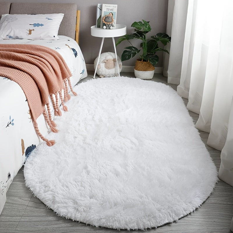 1pc Plush Floor Mat, Fluffy and Soft Oval Rug, Plush Carpet Suitable for Living Room and Bedroom, Machine Washable Polyester Fiber, Durable and Luxurious Home Decor