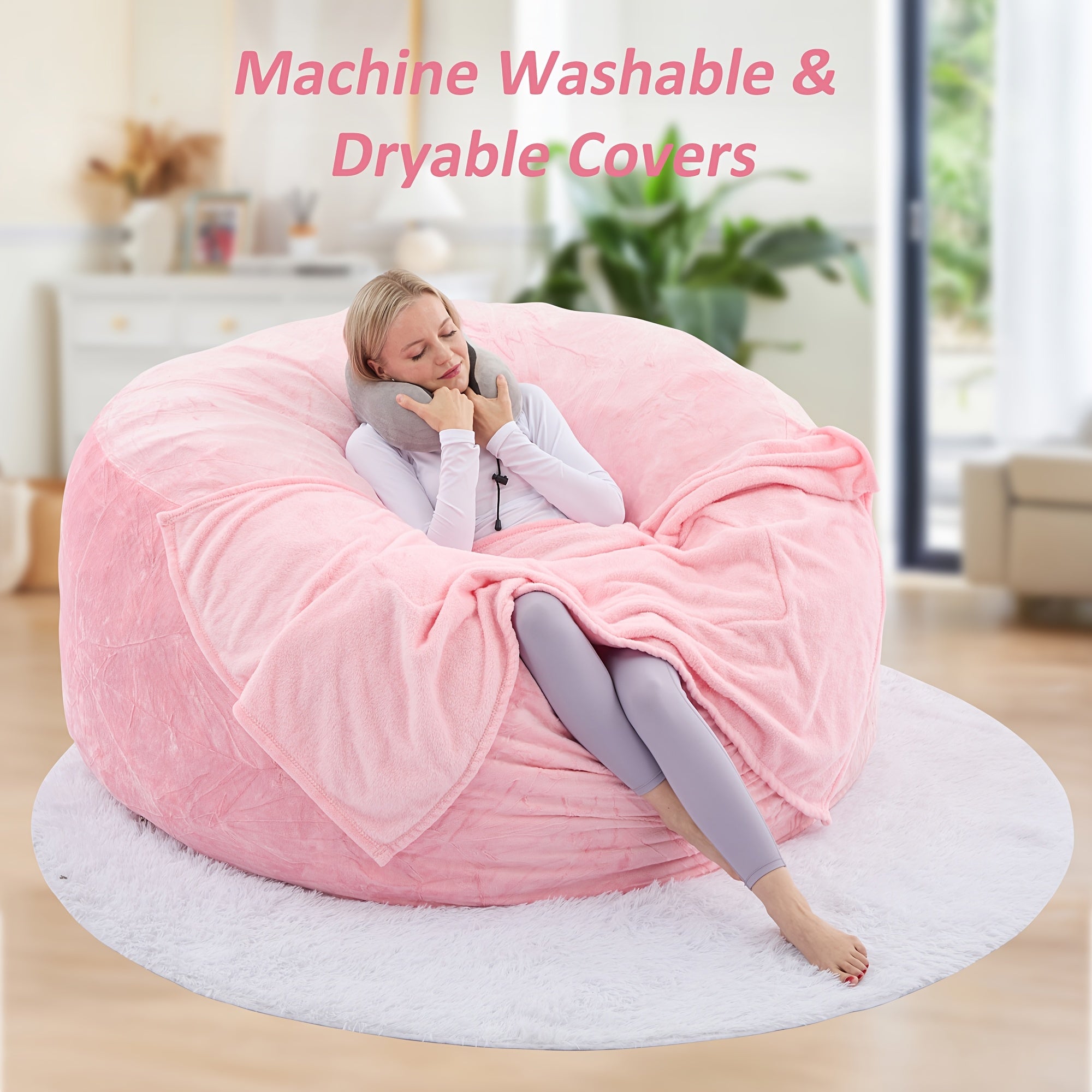 6ft\u002F5ft Bean Bag Chair Set, Including Sofa, Carpet, Blanket, U-shaped Pillow. Large-sized Bean Bag Chairs In Various Colors, Filled with Memory Foam, Detachable And Machine-washable Sofa Cover. Suitable for Adults, Applicable In Multiple Scenarios.