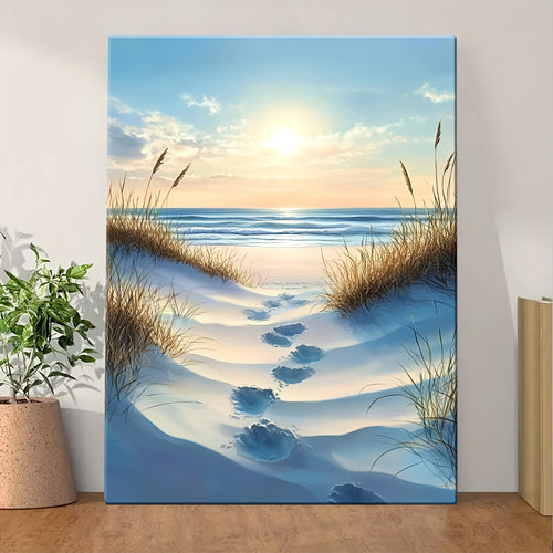 2D Flat A Wooden Frame Art A Beauty Painting of The Beach with Sand Dunes And Sea Grass 1pc Package Canvas Poster Mod Canvas Poster Decoration Poster Mod Room Decor, Home Decor, Bedroom Decor, Interior Decor, Wall Decor Unique Gift Idea Ready to Hang