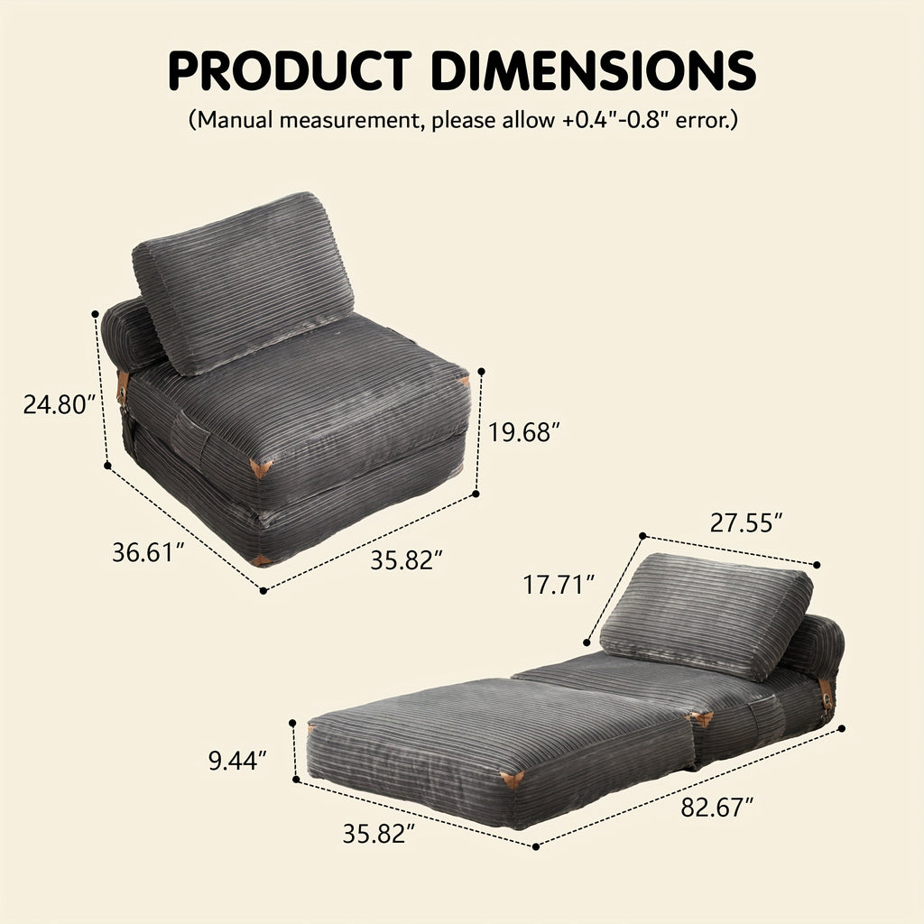 Single Folding Sofa Bed, Modern Convertible Sleeper Chair Sofa Bed for Adults - Single Size Folding Floor Mattress with Plush Foam Filling & Pillow, Space-Saving Design for Small Spaces, Apartments, Dorms