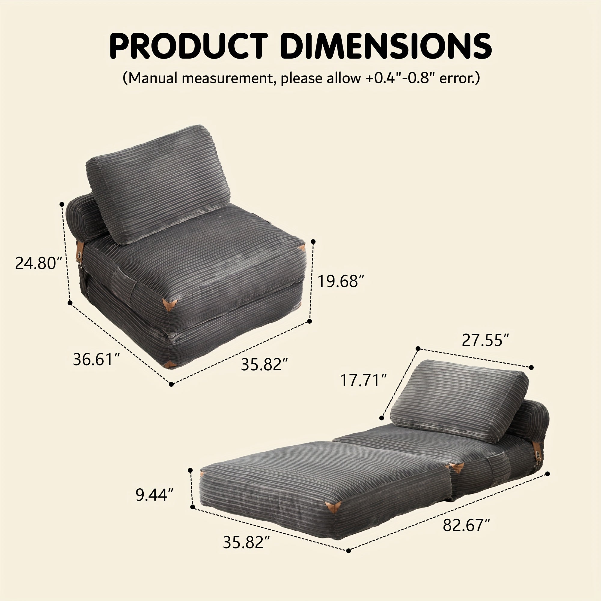 Single Folding Sofa Bed, Modern Convertible Sleeper Chair Sofa Bed for Adults - Single Size Folding Floor Mattress with Plush Foam Filling & Pillow, Space-Saving Design for Small Spaces, Apartments, Dorms