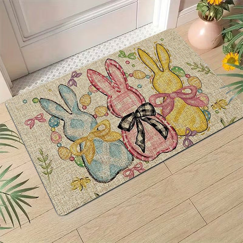 1pc Easter Bunny and Easter Egg Pattern Flannel Carpet | Antislip, Soft, Comfortable, Easy to Clean, Suitable for Bedroom, Living Room, Dining Room, Kitchen, Bathroom, and Entrance, Machine Made by HANCHEN