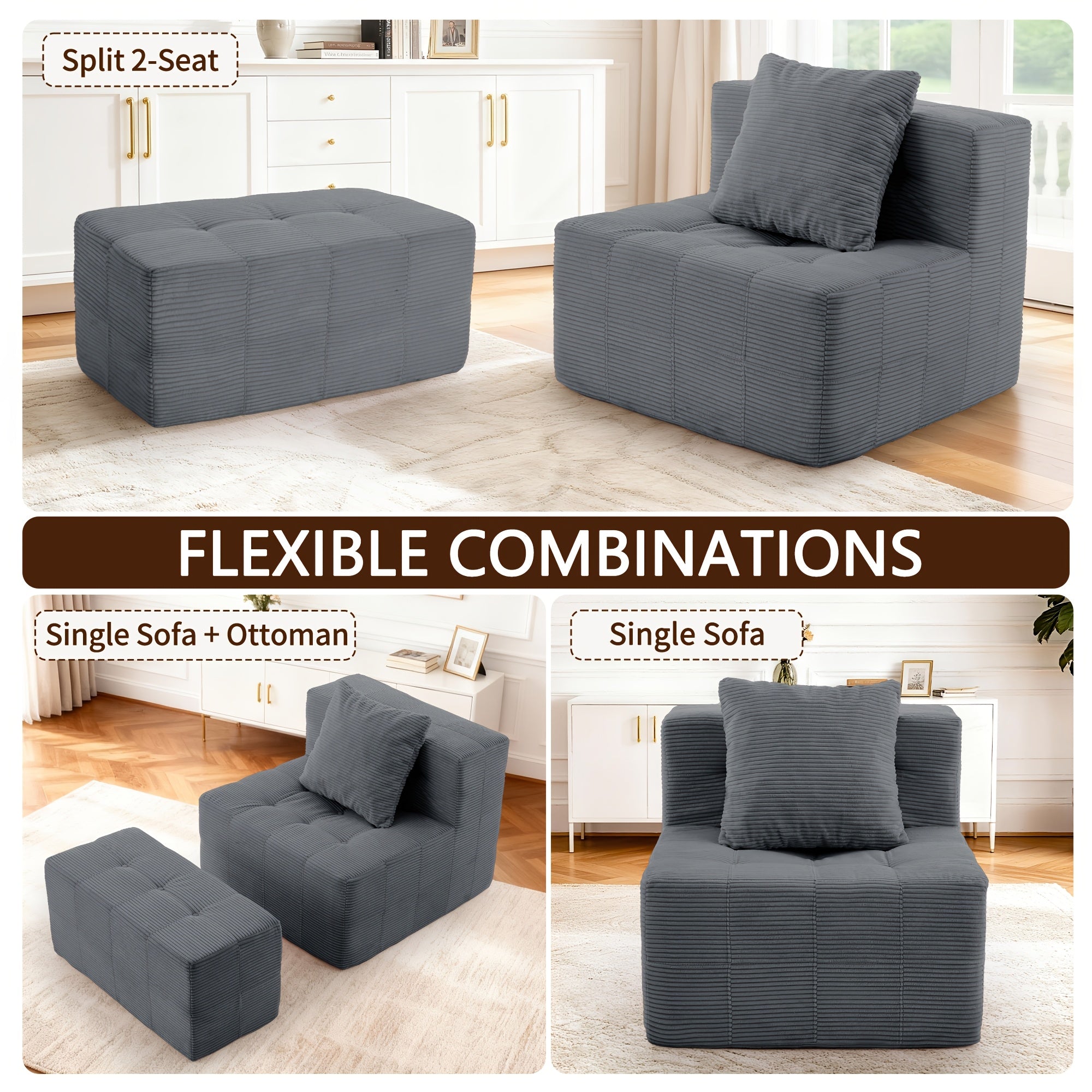 Contemporary Minimalist Couch - Easy to Maintain, Compact Single with Cushion And Footrest, Available in Soft Hues - Space-Efficient Furniture for Living Areas, Flats, And Student Housing - Lightweight And Portable Design, Perfect for Limited Spaces