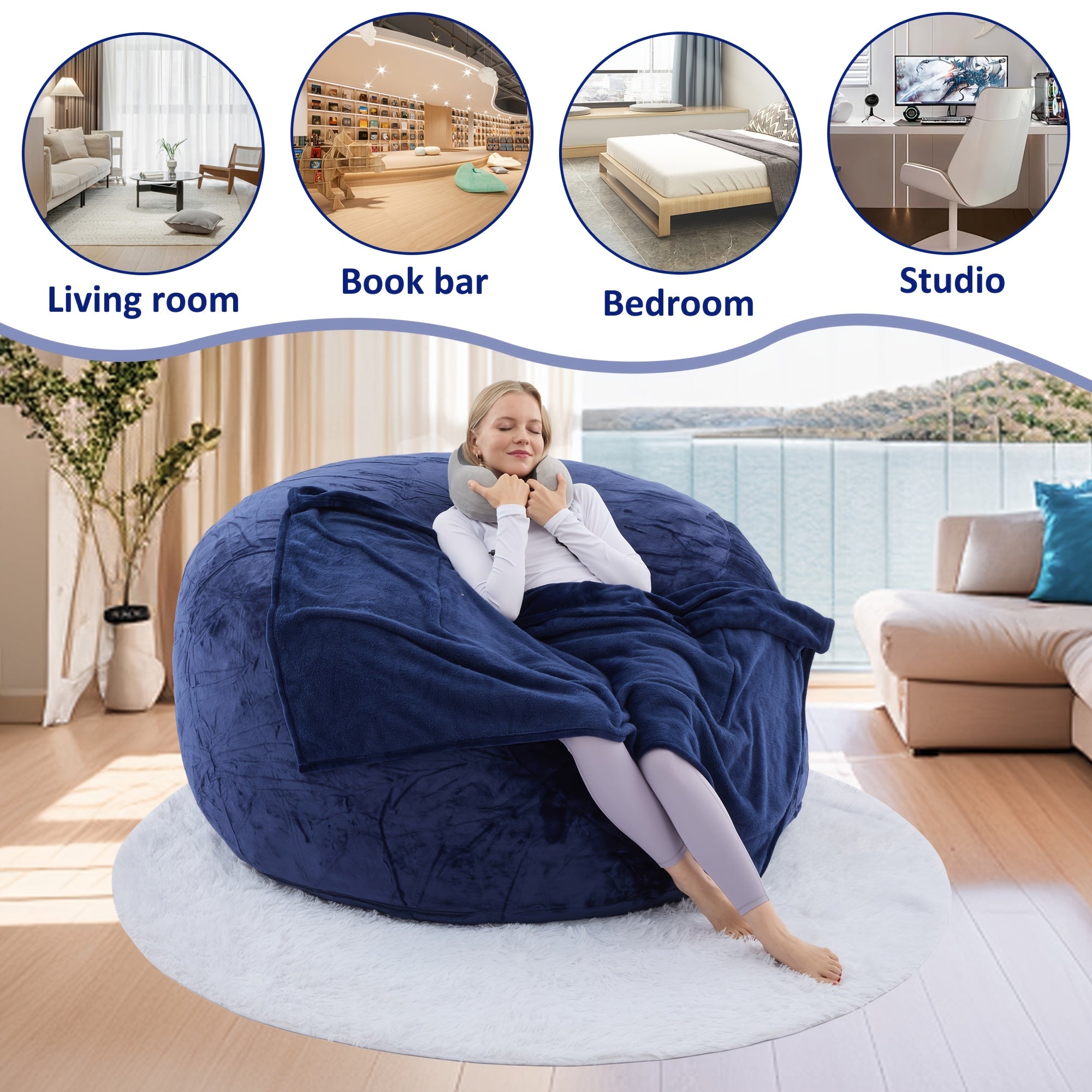 6ft\u002F5ft Bean Bag Chair Set, Including Sofa, Carpet, Blanket, U-shaped Pillow. Large-sized Bean Bag Chairs In Various Colors, Filled with Memory Foam, Detachable And Machine-washable Sofa Cover. Suitable for Adults, Applicable In Multiple Scenarios.